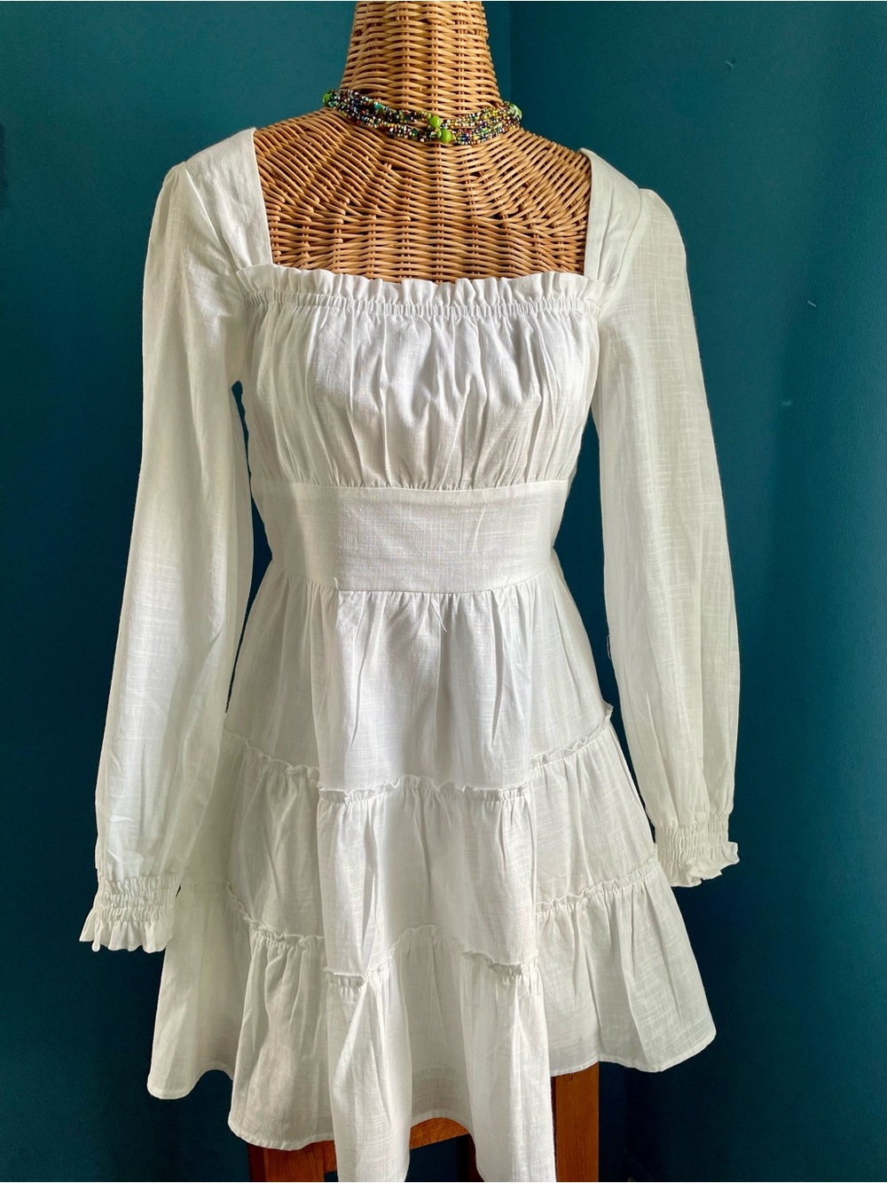 Altar’d State White Cotton Square Neck Tiered Mini Dress EUC Size Small
